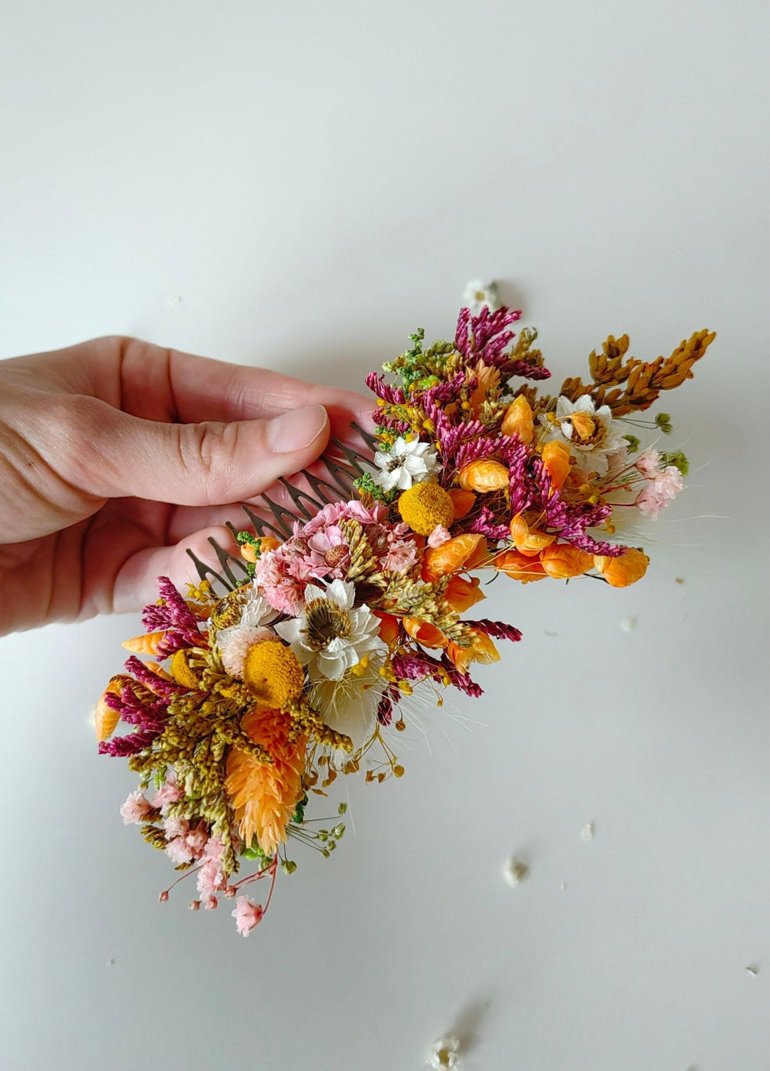 Burnt Orange Bridal Hair Comb: Preserved Flower Rustic Wedding Hair Vine – handmade floral hair accessory by magaela