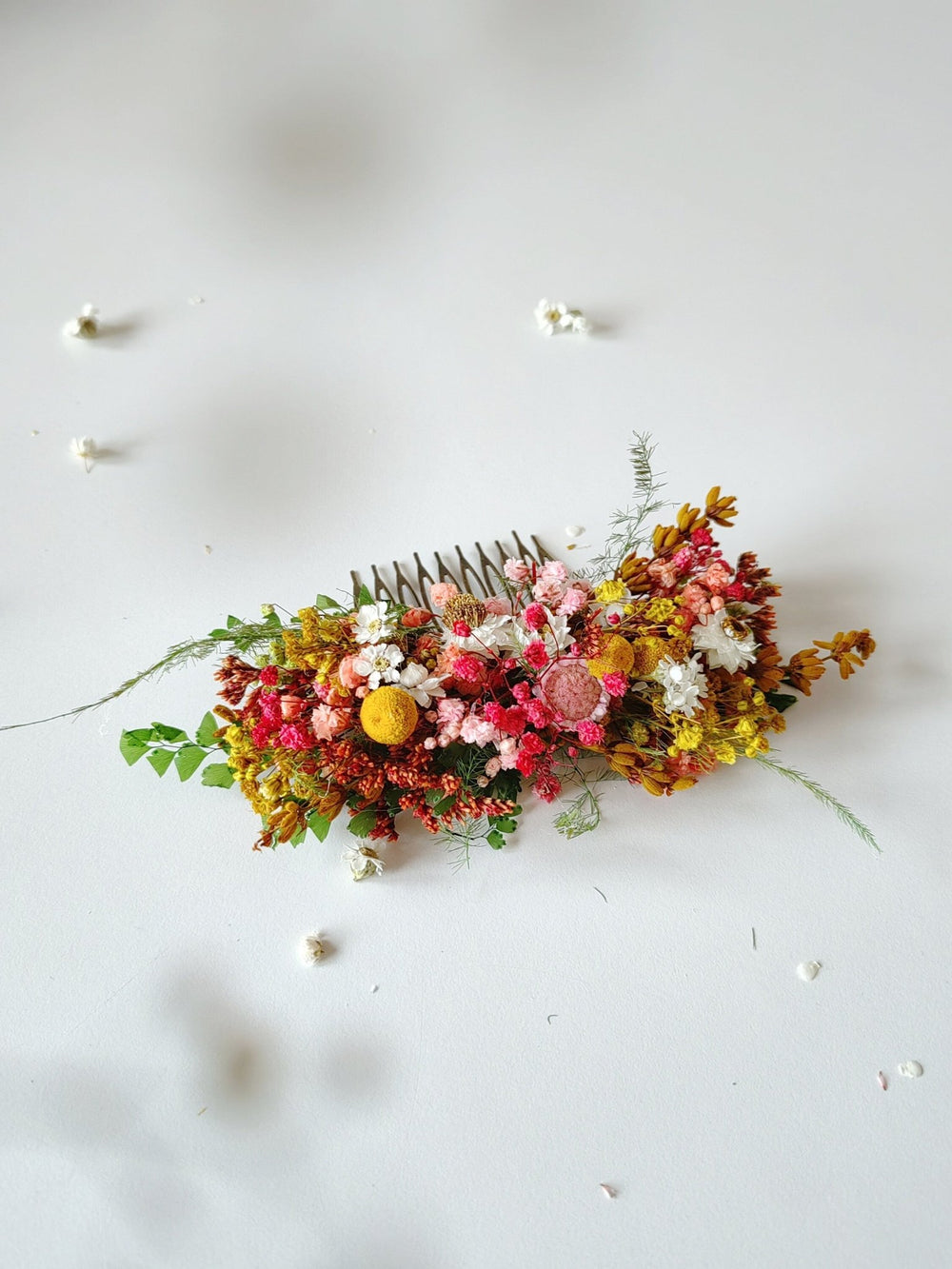 Boho Dried Flower Hair Comb: Rustic Wedding Bridal Clip – handmade floral hair accessory by magaela