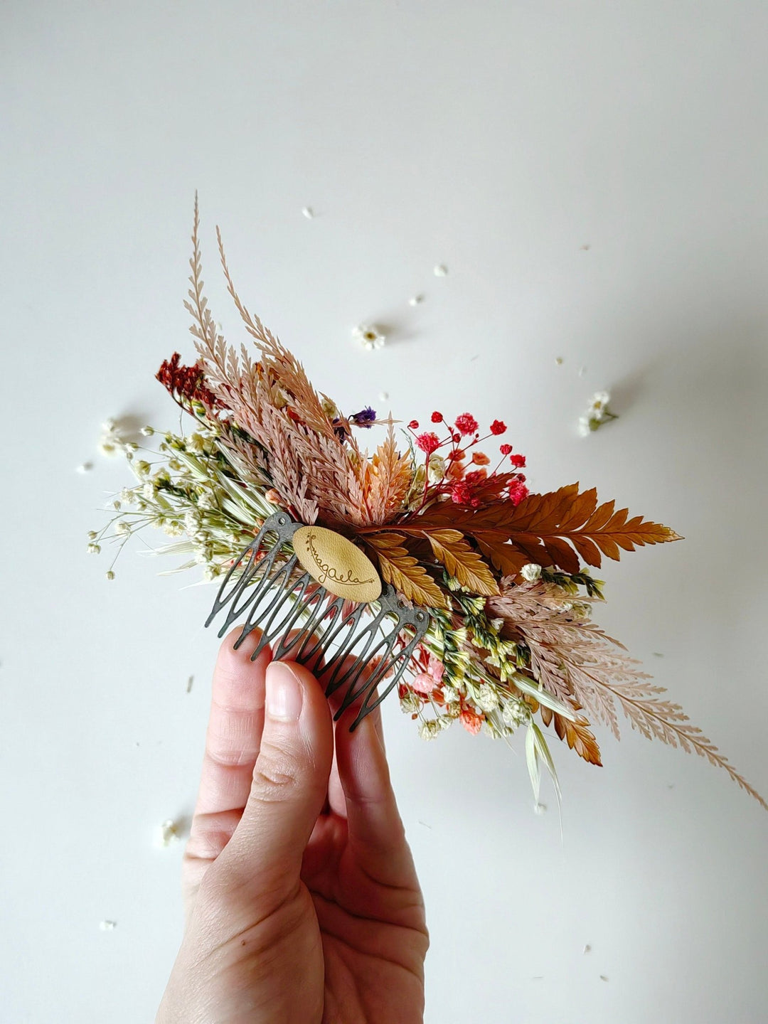 Dried Flower Hair Comb: Rustic Wedding Headpiece – handmade floral hair accessory by magaela