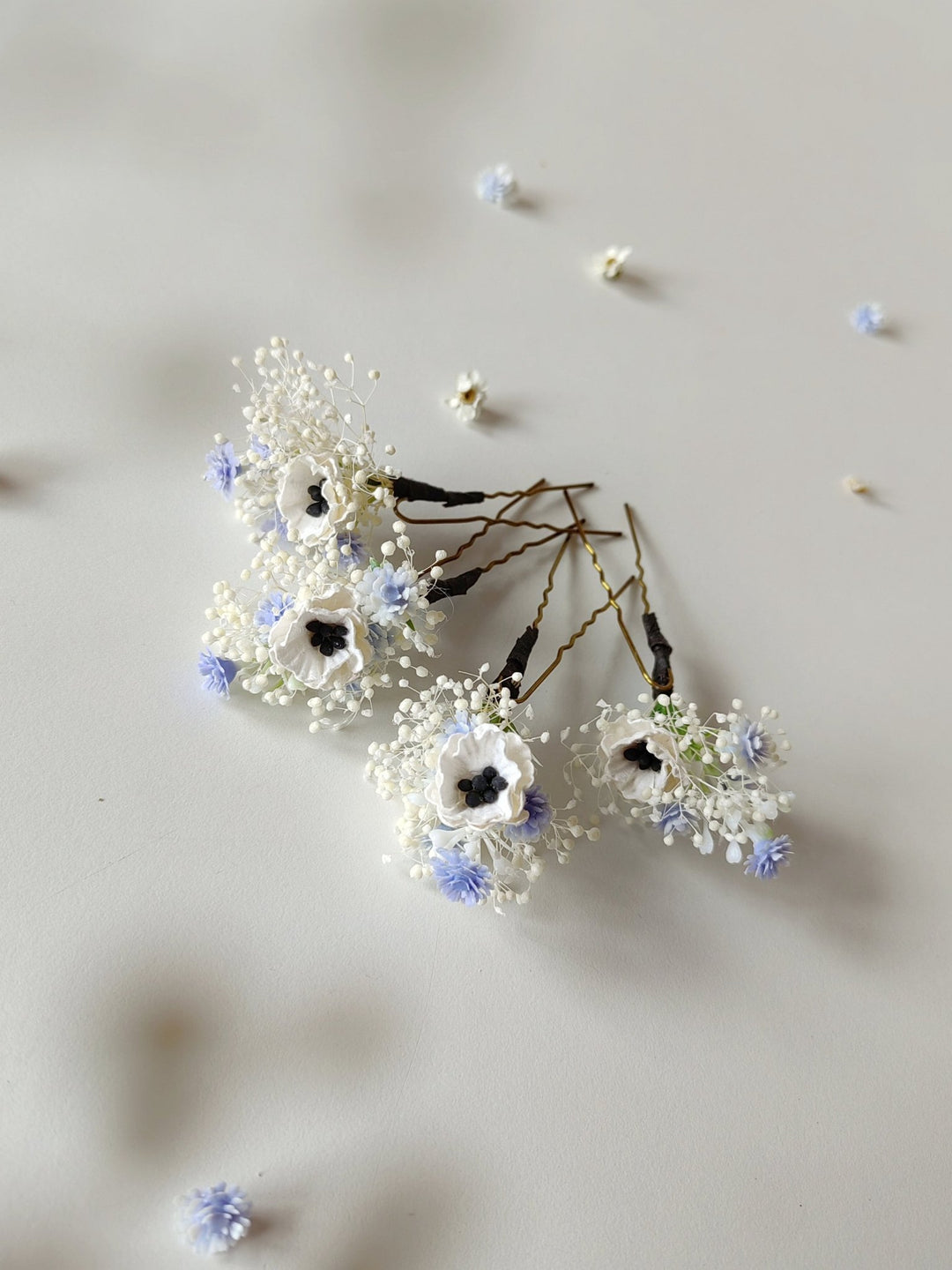 Anemone Flower Hair Pins: Baby Blue Wedding Hair Accessories – handmade floral hair accessory by magaela
