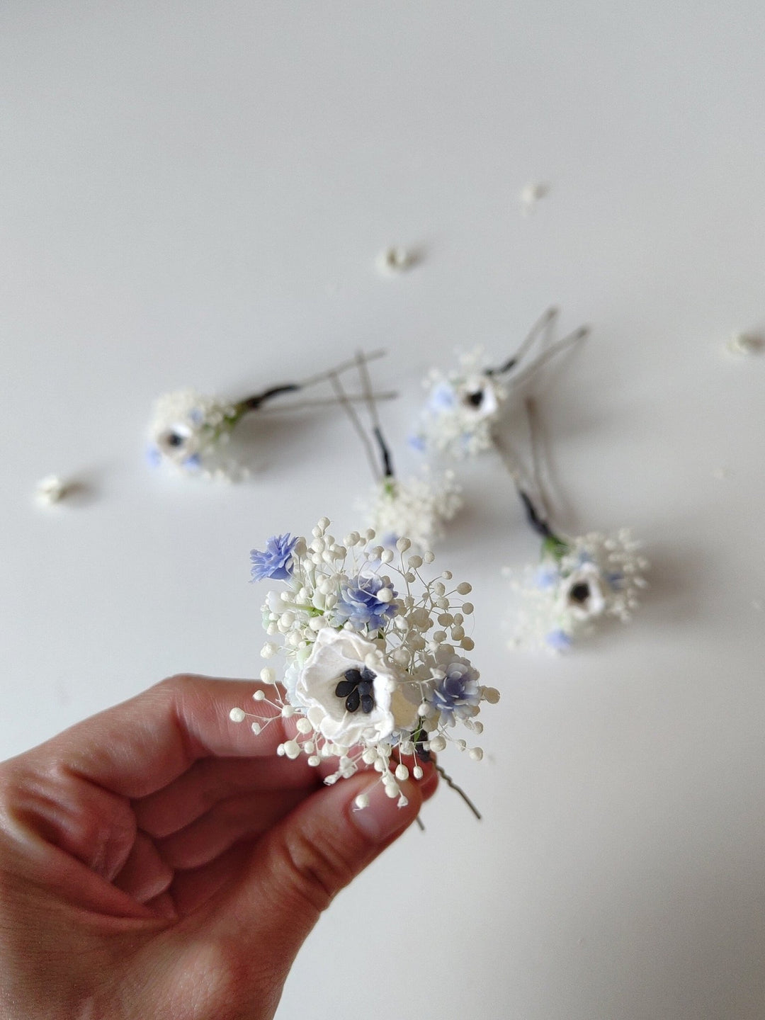 Anemone Flower Hair Pins: Baby Blue Wedding Hair Accessories – handmade floral hair accessory by magaela