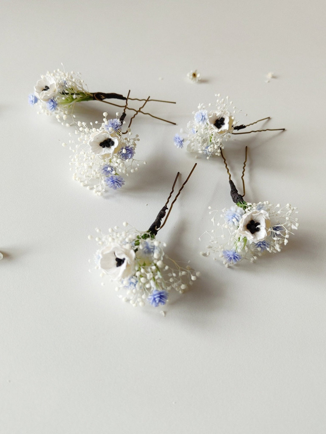 Anemone Flower Hair Pins: Baby Blue Wedding Hair Accessories – handmade floral hair accessory by magaela