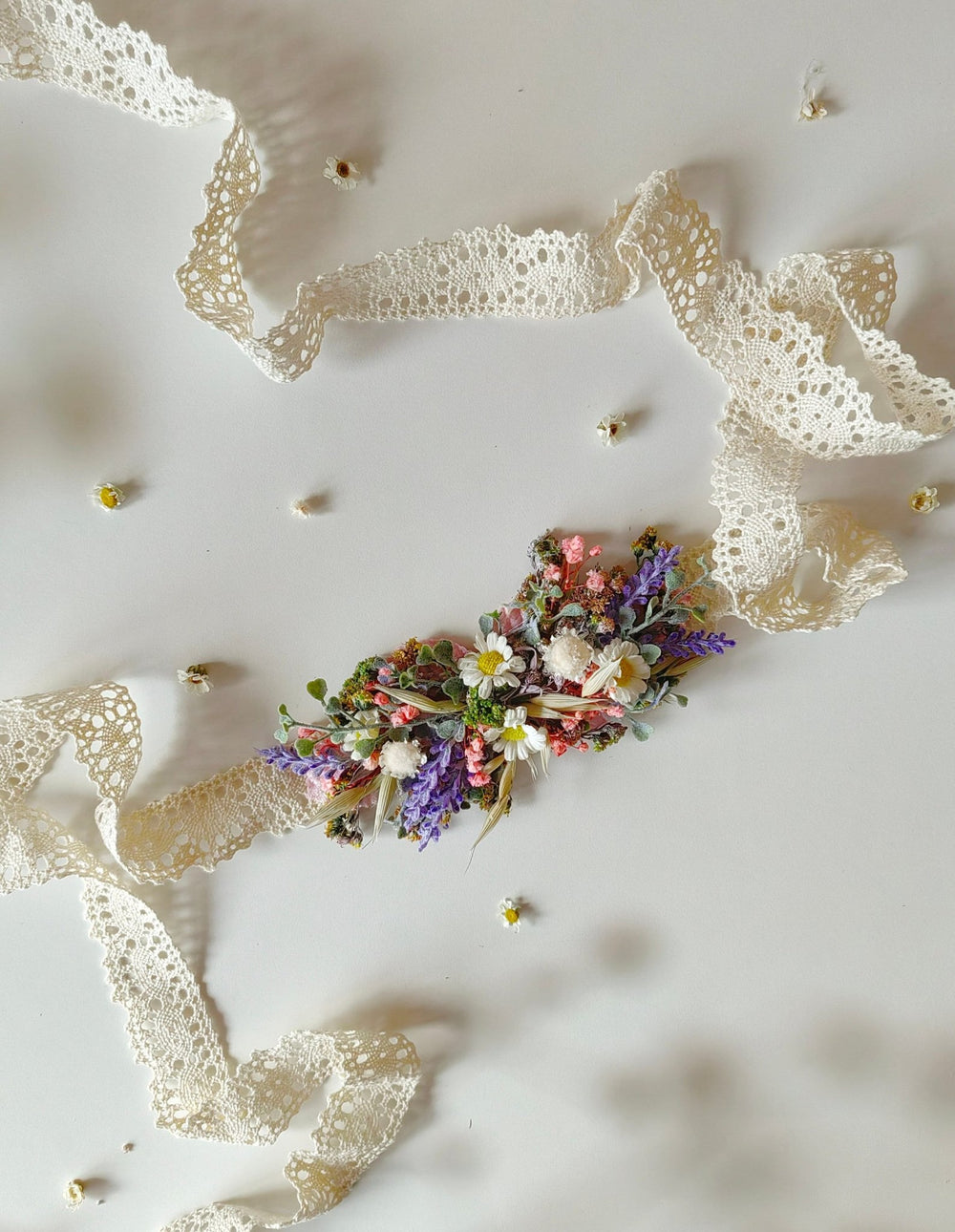 Rustic Wedding Flower Set: Wildflower Hair Comb, Bracelet, Belt – handmade floral hair accessory by magaela