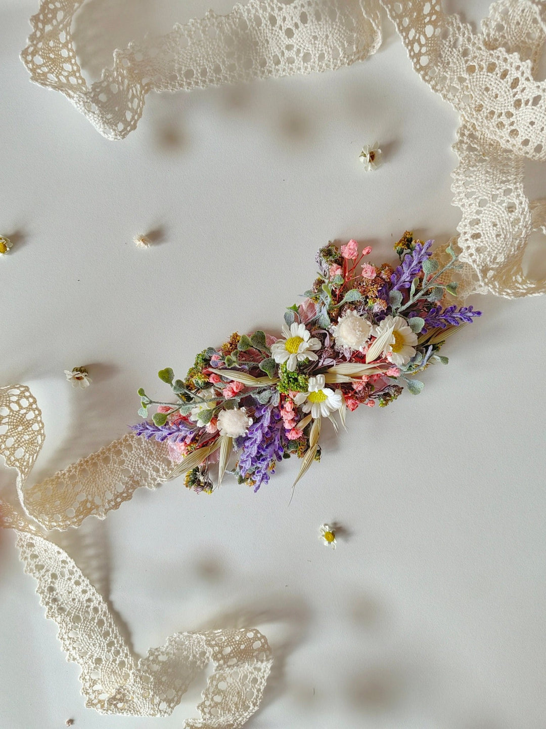 Rustic Wedding Flower Set: Wildflower Hair Comb, Bracelet, Belt – handmade floral hair accessory by magaela