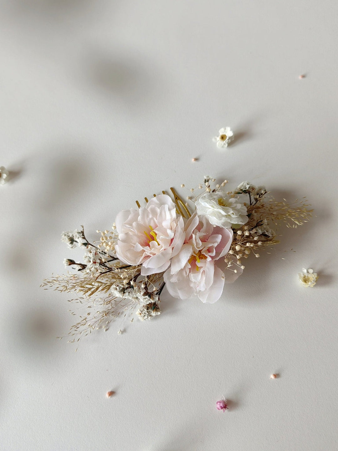 Pale Pink Flower Bridal Hair Comb: Romantic Wedding Hairstyle – handmade floral hair accessory by magaela