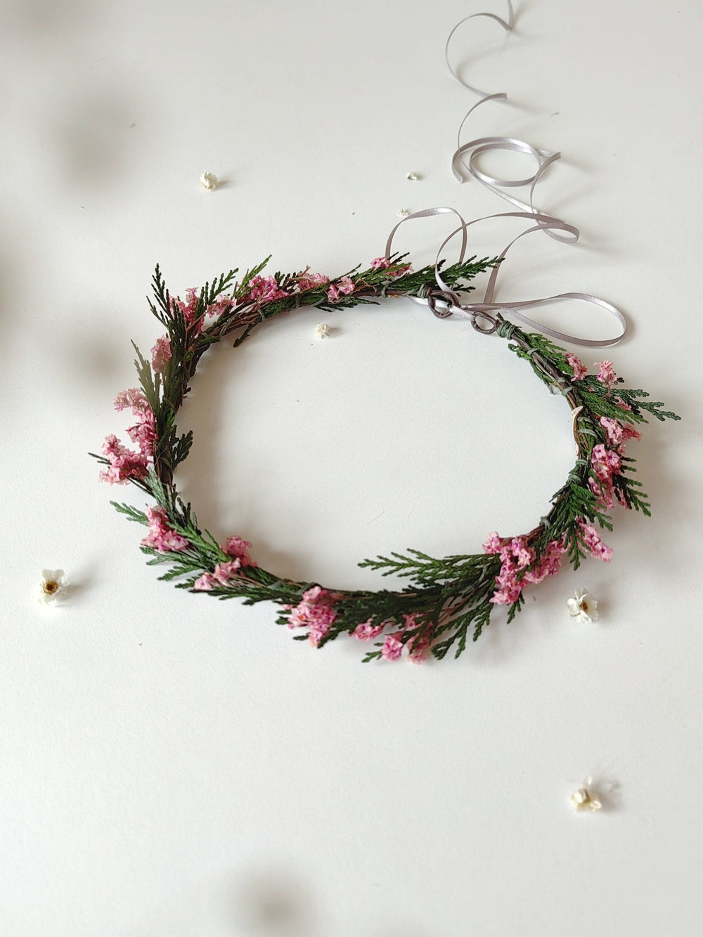 Pink Flower Bridal Hair Wreath: Woodland Wedding Crown – handmade floral hair accessory by magaela