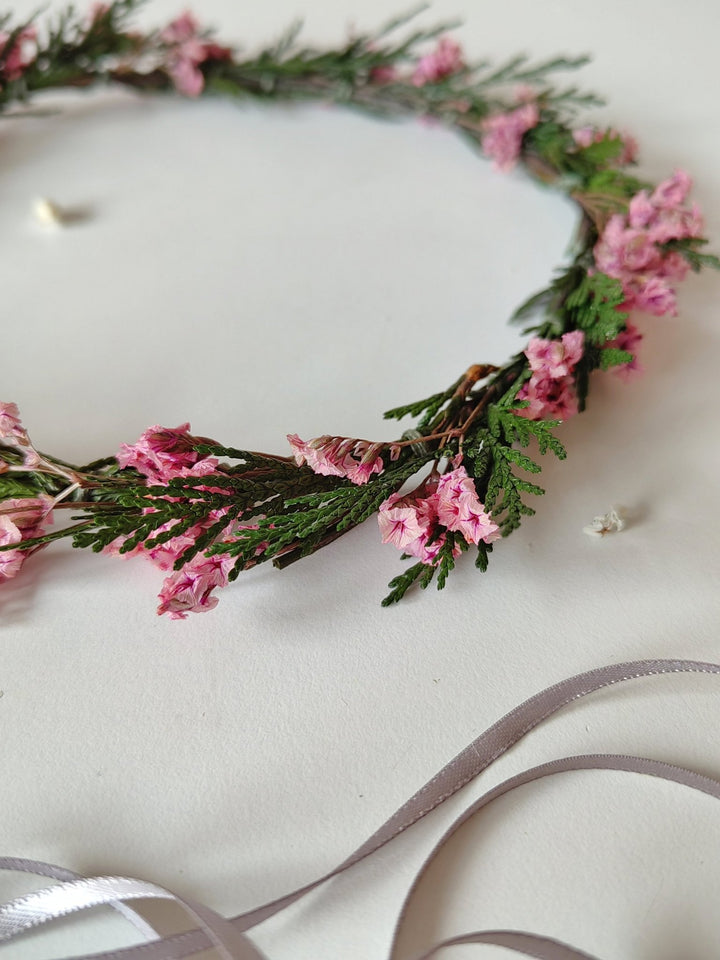 Pink Flower Bridal Hair Wreath: Woodland Wedding Crown – handmade floral hair accessory by magaela