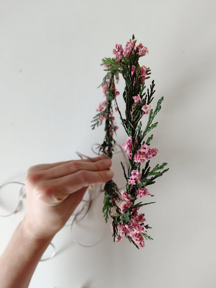 Pink Flower Bridal Hair Wreath: Woodland Wedding Crown – handmade floral hair accessory by magaela