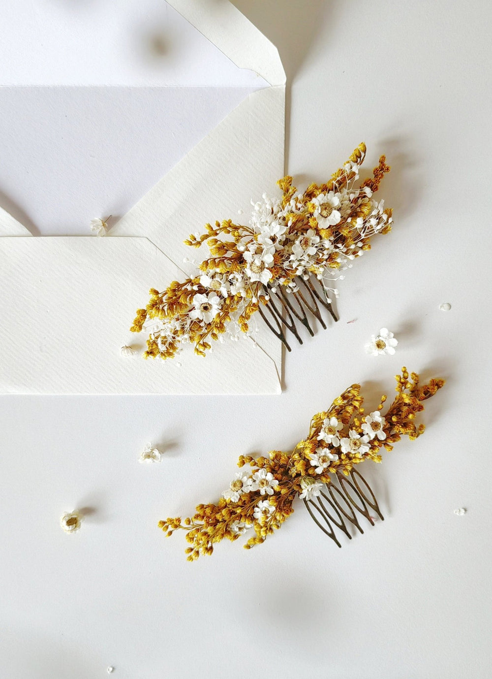 Ochre Cream Flower Hair Comb Set: Rustic Wedding Accessories – handmade floral hair accessory by magaela