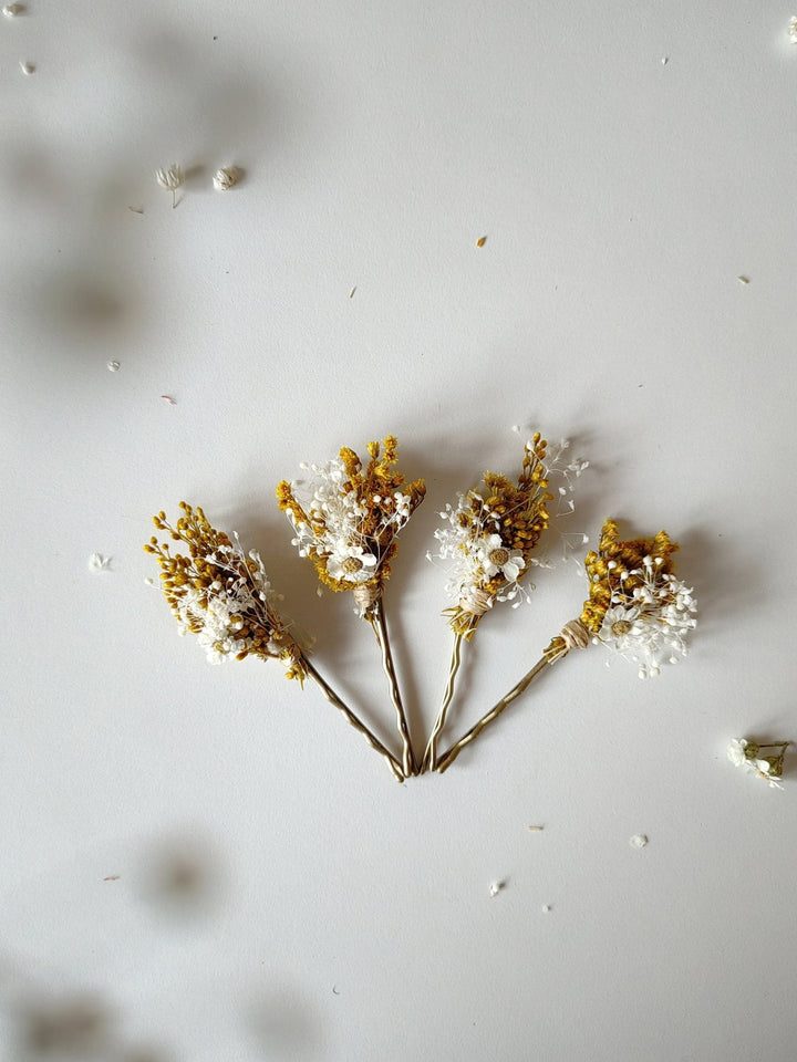 Ochre Cream Flower Hair Comb Set: Rustic Wedding Accessories – handmade floral hair accessory by magaela
