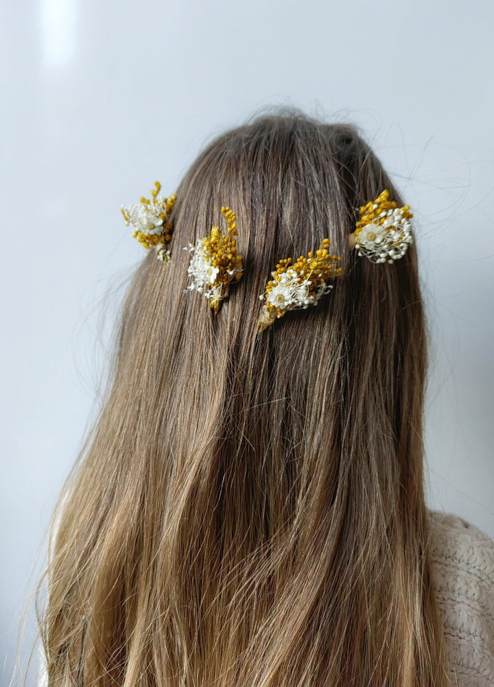 Ochre Cream Flower Hair Comb Set: Rustic Wedding Accessories – handmade floral hair accessory by magaela