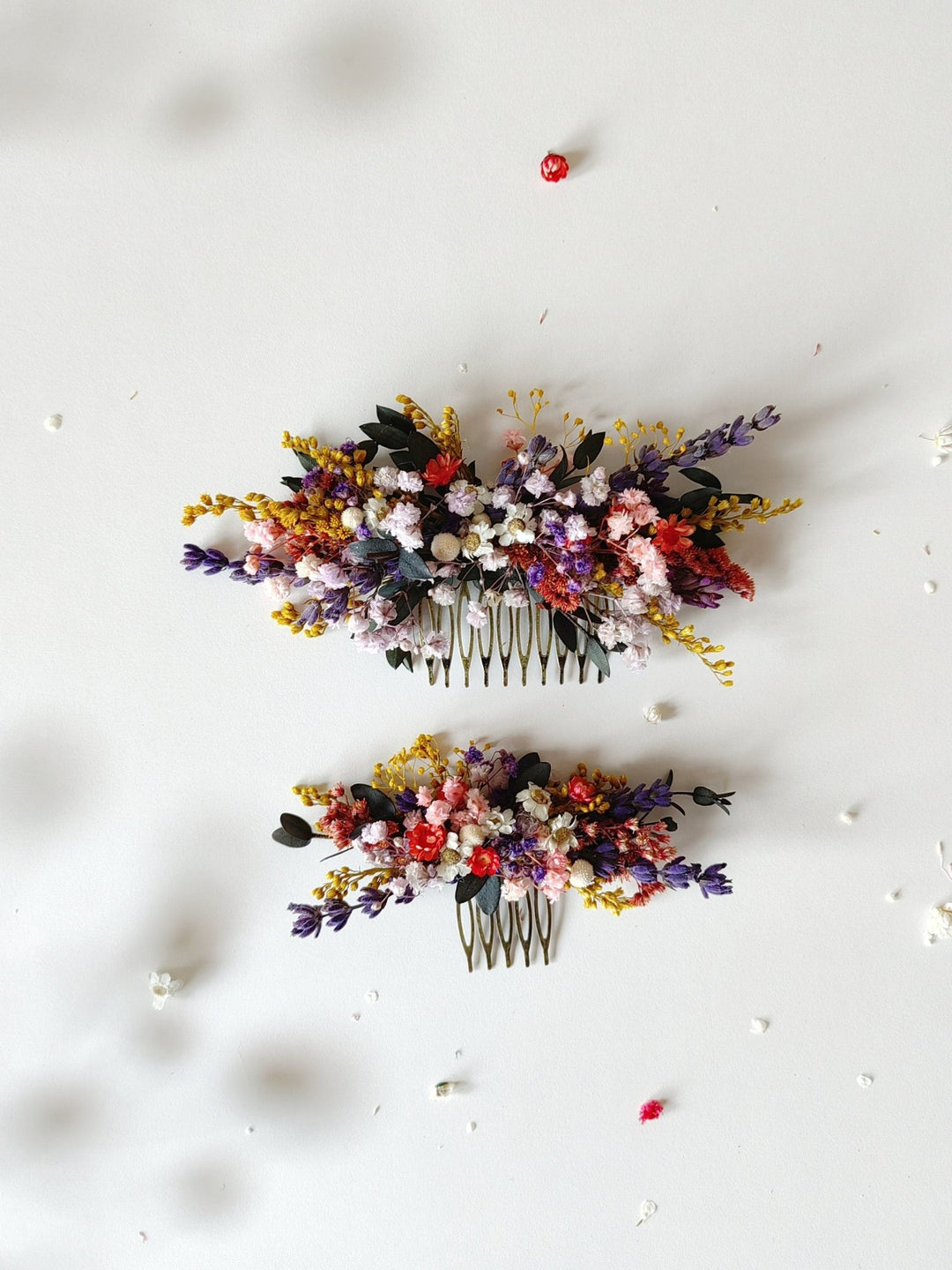 Preserved Wildflower Bridal Comb: Colorful Meadow Wedding Hair Accessory – handmade floral hair accessory by magaela