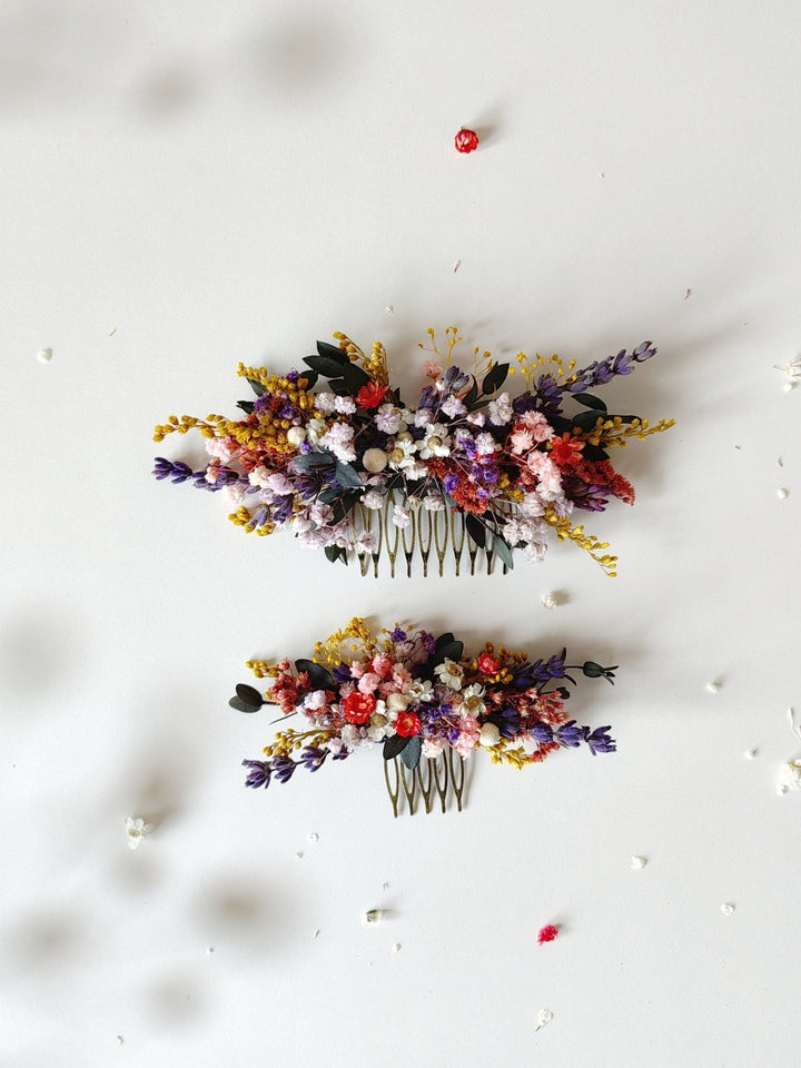 Preserved Wildflower Bridal Comb: Colorful Meadow Wedding Hair Accessory – handmade floral hair accessory by magaela