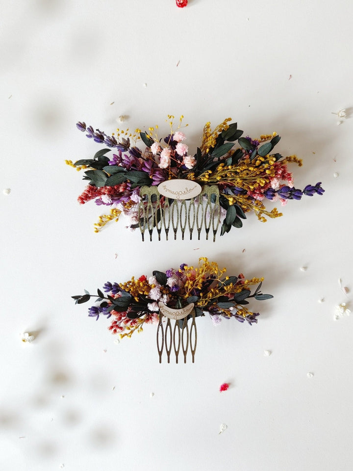 Preserved Wildflower Bridal Comb: Colorful Meadow Wedding Hair Accessory – handmade floral hair accessory by magaela