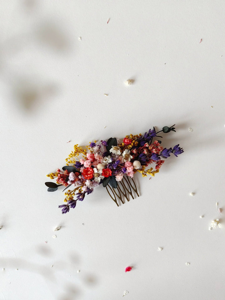 Preserved Wildflower Bridal Comb: Colorful Meadow Wedding Hair Accessory – handmade floral hair accessory by magaela