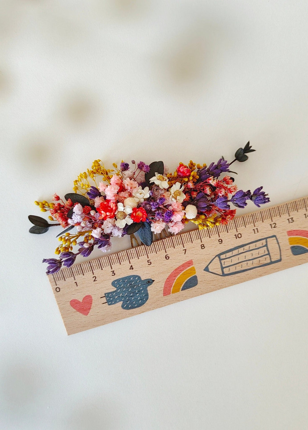 Preserved Wildflower Bridal Comb: Colorful Meadow Wedding Hair Accessory – handmade floral hair accessory by magaela