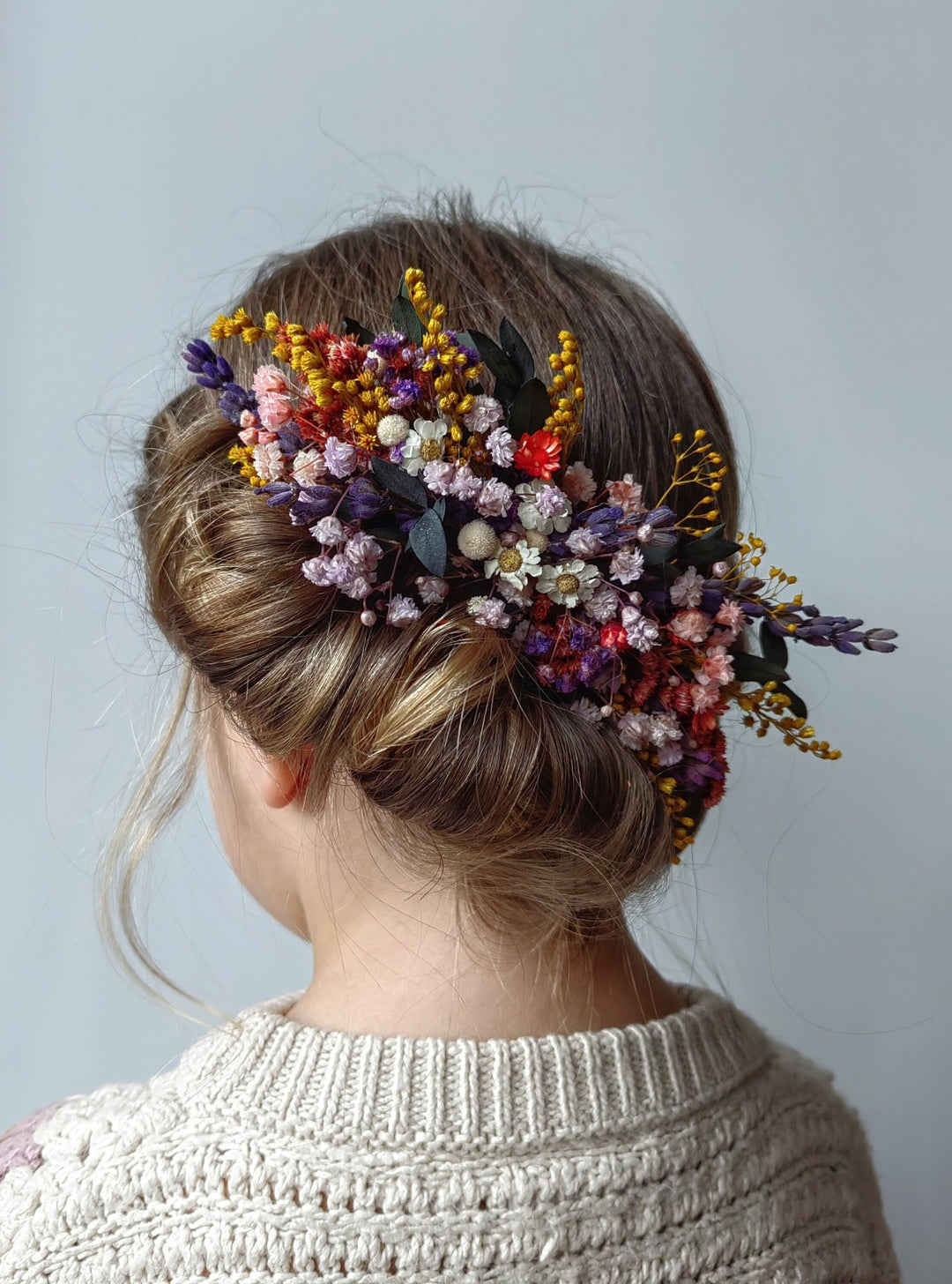 Preserved Wildflower Bridal Comb: Colorful Meadow Wedding Hair Accessory – handmade floral hair accessory by magaela