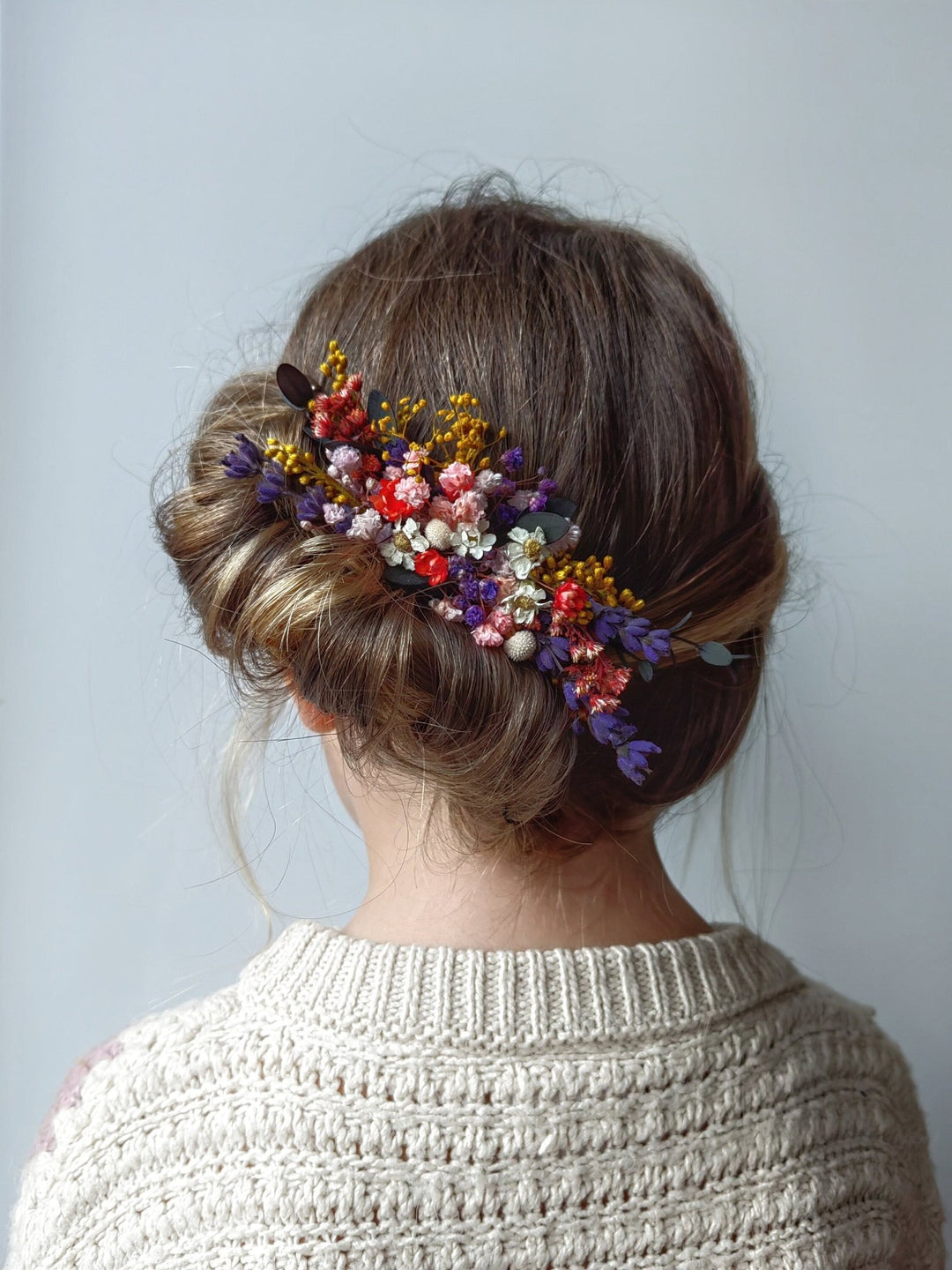 Preserved Wildflower Bridal Comb: Colorful Meadow Wedding Hair Accessory – handmade floral hair accessory by magaela