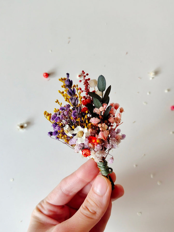 Colorful Meadow Boutonniere: Groom Accessory, Garden Wedding – handmade floral hair accessory by magaela