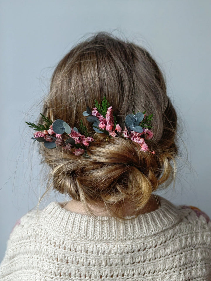 Woodland Wedding Flower Set: Hair Comb, Boutonniere, Hairpins – handmade floral hair accessory by magaela