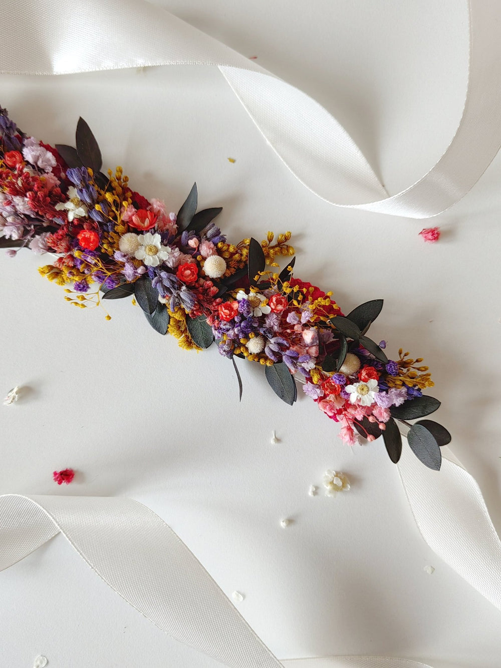 Wildflower Bridal Belt: Preserved Meadow Flowers, Garden Wedding Accessory – handmade floral hair accessory by magaela