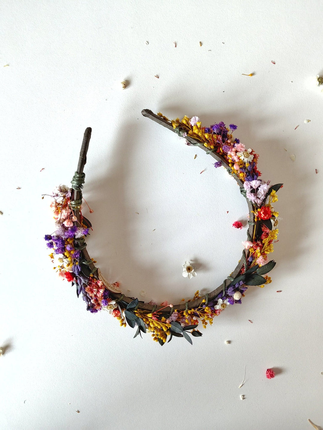 Rustic Preserved Flower Headband: Colorful Meadow Wedding Headpiece – handmade floral hair accessory by magaela