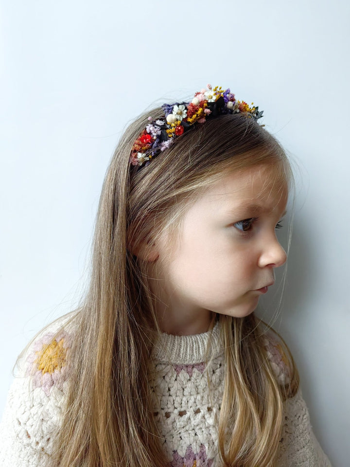 Rustic Preserved Flower Headband: Colorful Meadow Wedding Headpiece – handmade floral hair accessory by magaela