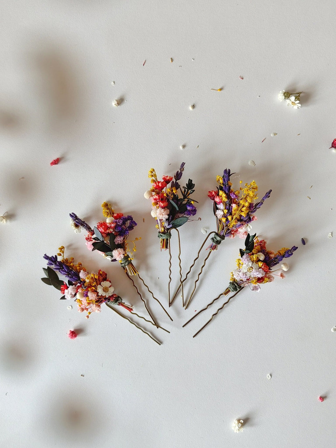 Colorful Flower Hairpins: Romantic Wedding Hair Accessory – handmade floral hair accessory by magaela