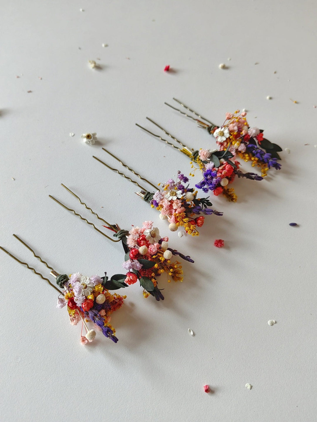 Colorful Flower Hairpins: Romantic Wedding Hair Accessory – handmade floral hair accessory by magaela
