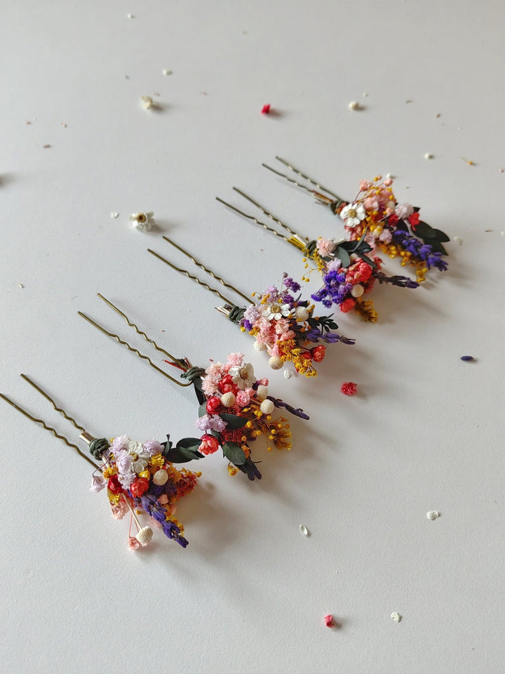 Colorful Flower Hairpins: Romantic Wedding Hair Accessory – handmade floral hair accessory by magaela