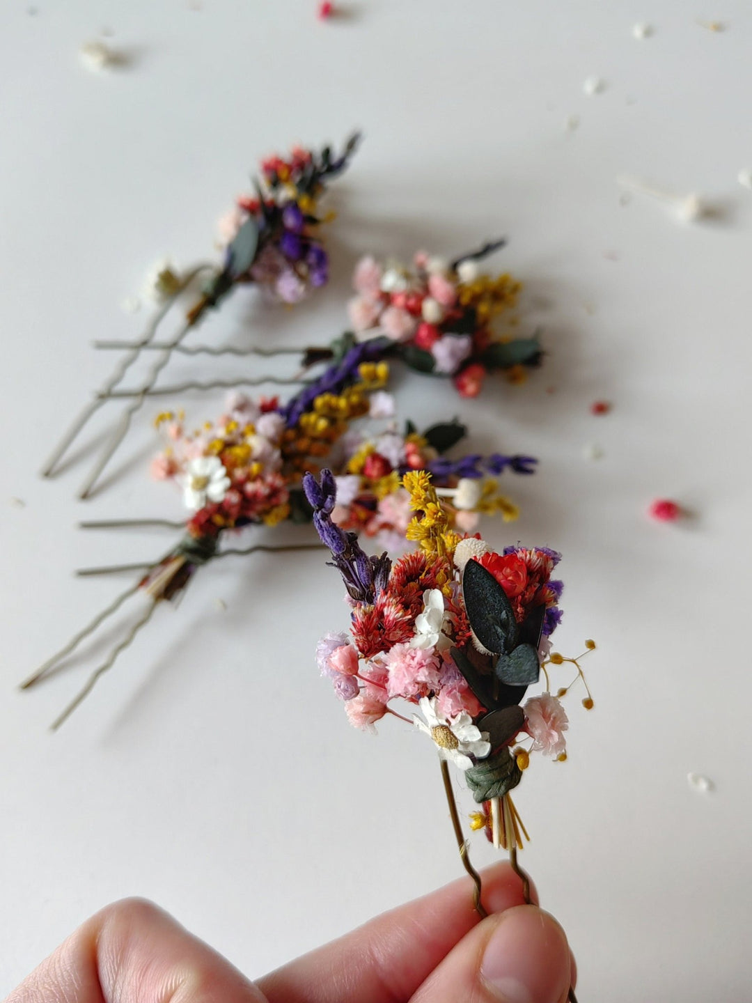Colorful Flower Hairpins: Romantic Wedding Hair Accessory – handmade floral hair accessory by magaela