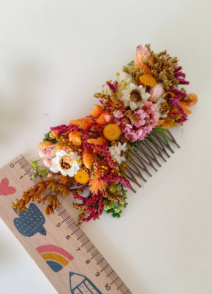 Burnt Orange Bridal Hair Comb: Preserved Flower Rustic Wedding Hair Vine – handmade floral hair accessory by magaela