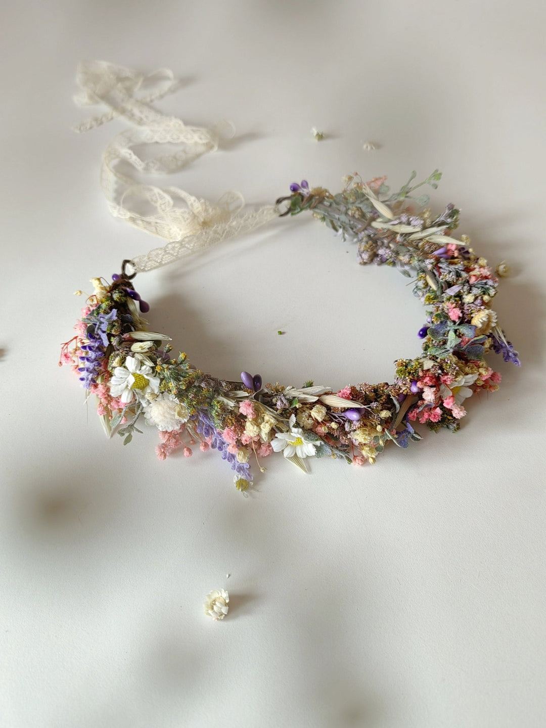 Wildflower Bridal Half Wreath: Lavender Daisy Boho Headpiece – handmade floral hair accessory by magaela