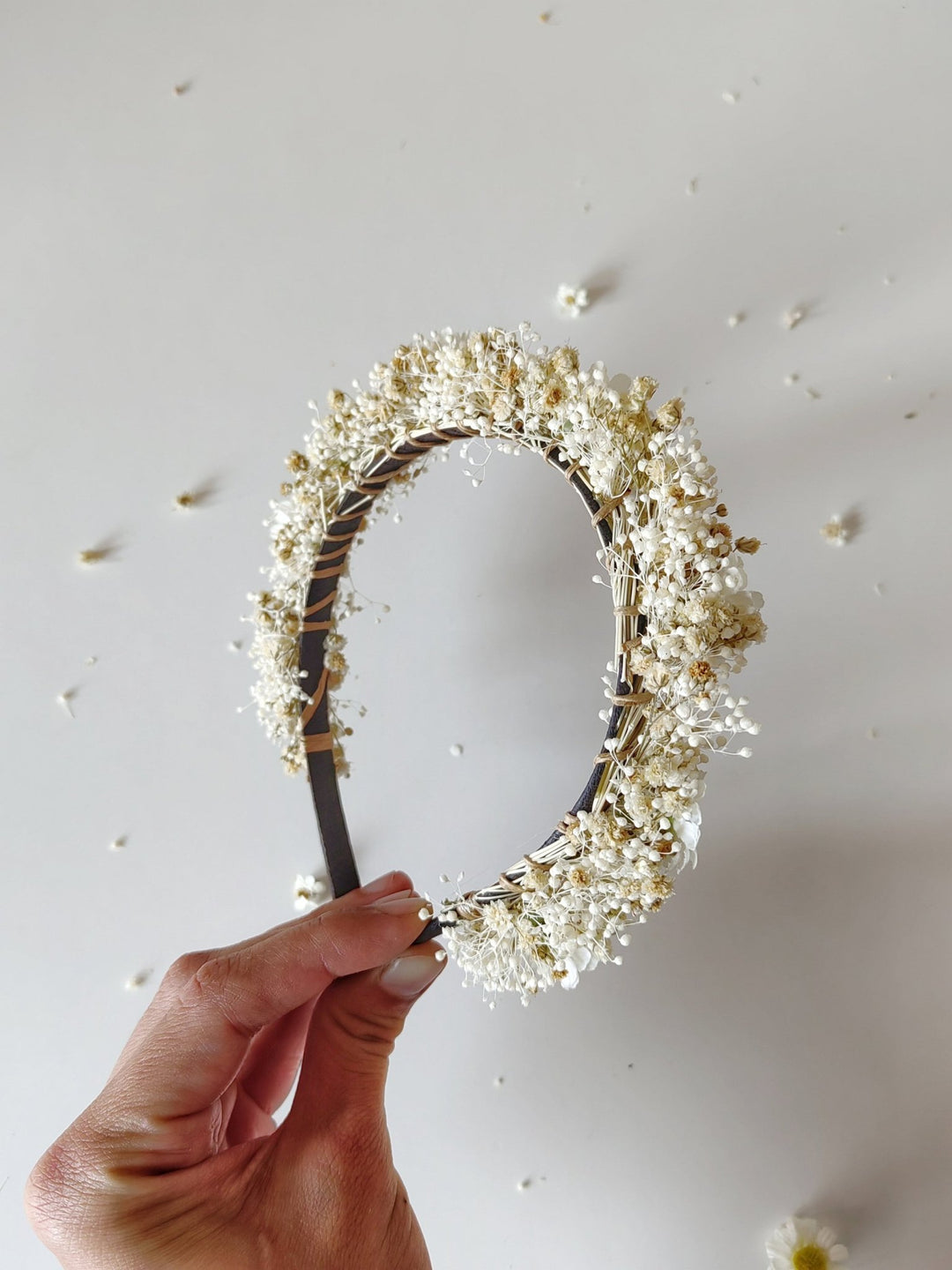 Daisy Wedding Headband: Ivory Flower Crown with Baby's Breath – handmade floral hair accessory by magaela