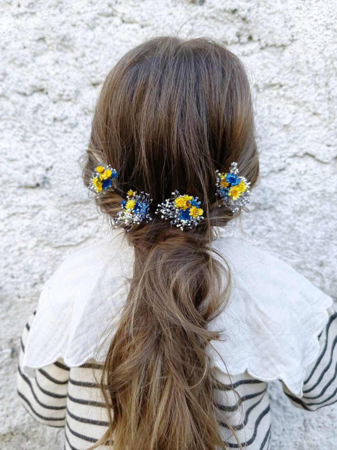 Blue & Yellow Flower Hairpins: Preserved Floral Bridal Hair Accessories – handmade floral hair accessory by magaela