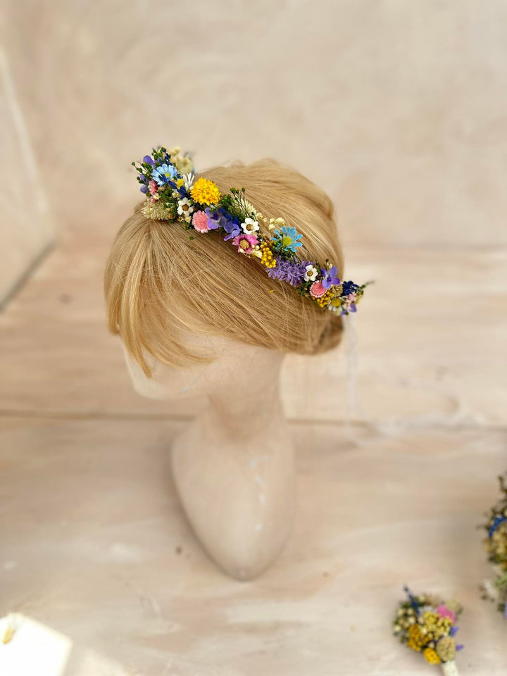 Wildflower Bridal Wreath: Rainbow Meadow Flower Crown – handmade floral hair accessory by magaela