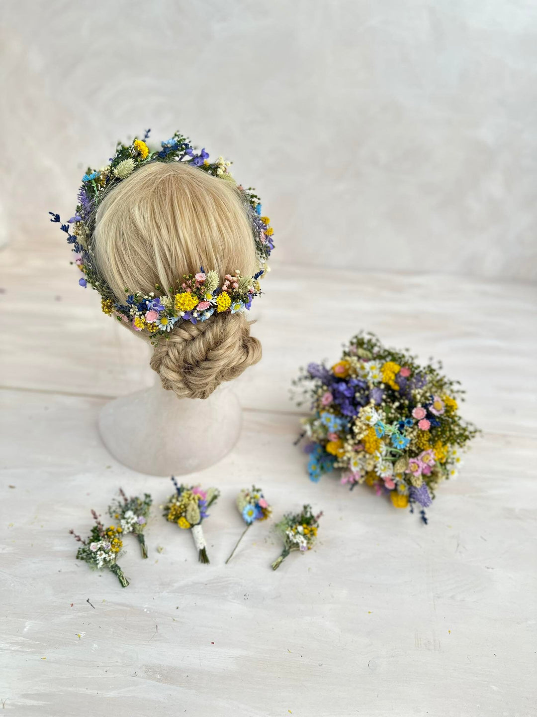 Wildflower Bridal Wreath: Rainbow Meadow Flower Crown – handmade floral hair accessory by magaela