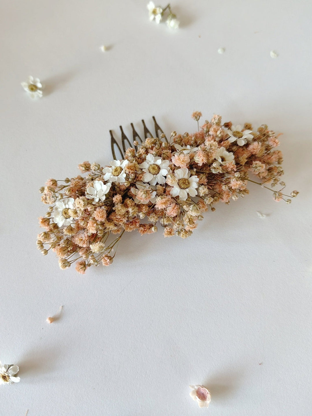 Blush Dried Flower Hair Comb: Wedding Baby's Breath Accessory – handmade floral hair accessory by magaela