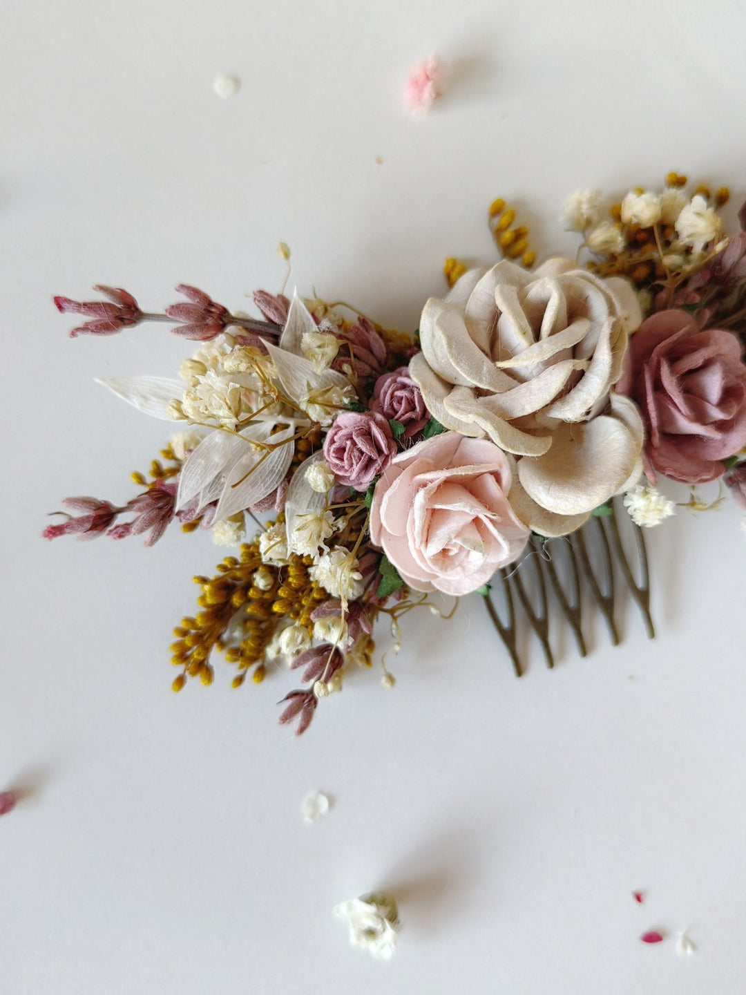 Dusty Pink Rose Hair Comb: Romantic Bridal Flower Comb – handmade floral hair accessory by magaela