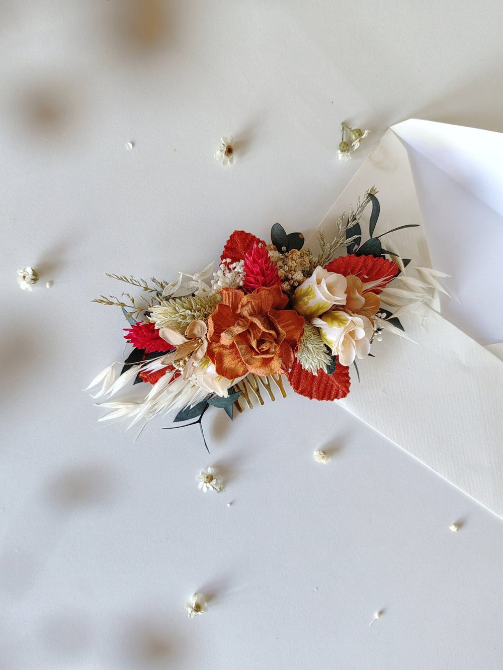 Terracotta Flower Bridal Hair Comb: Cinnamon Rose Boho Wedding – handmade floral hair accessory by magaela