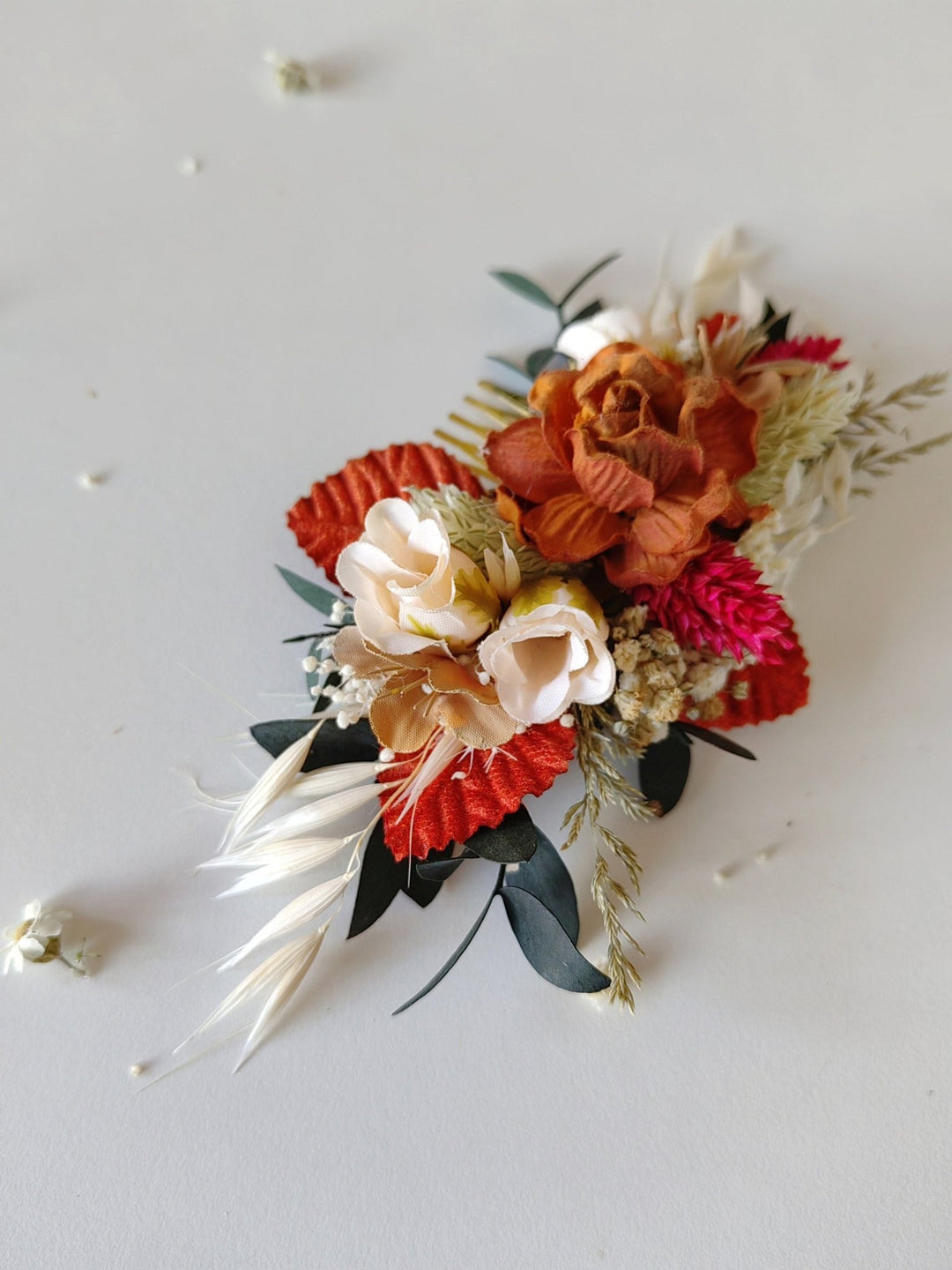 Terracotta Flower Bridal Hair Comb: Cinnamon Rose Boho Wedding – handmade floral hair accessory by magaela