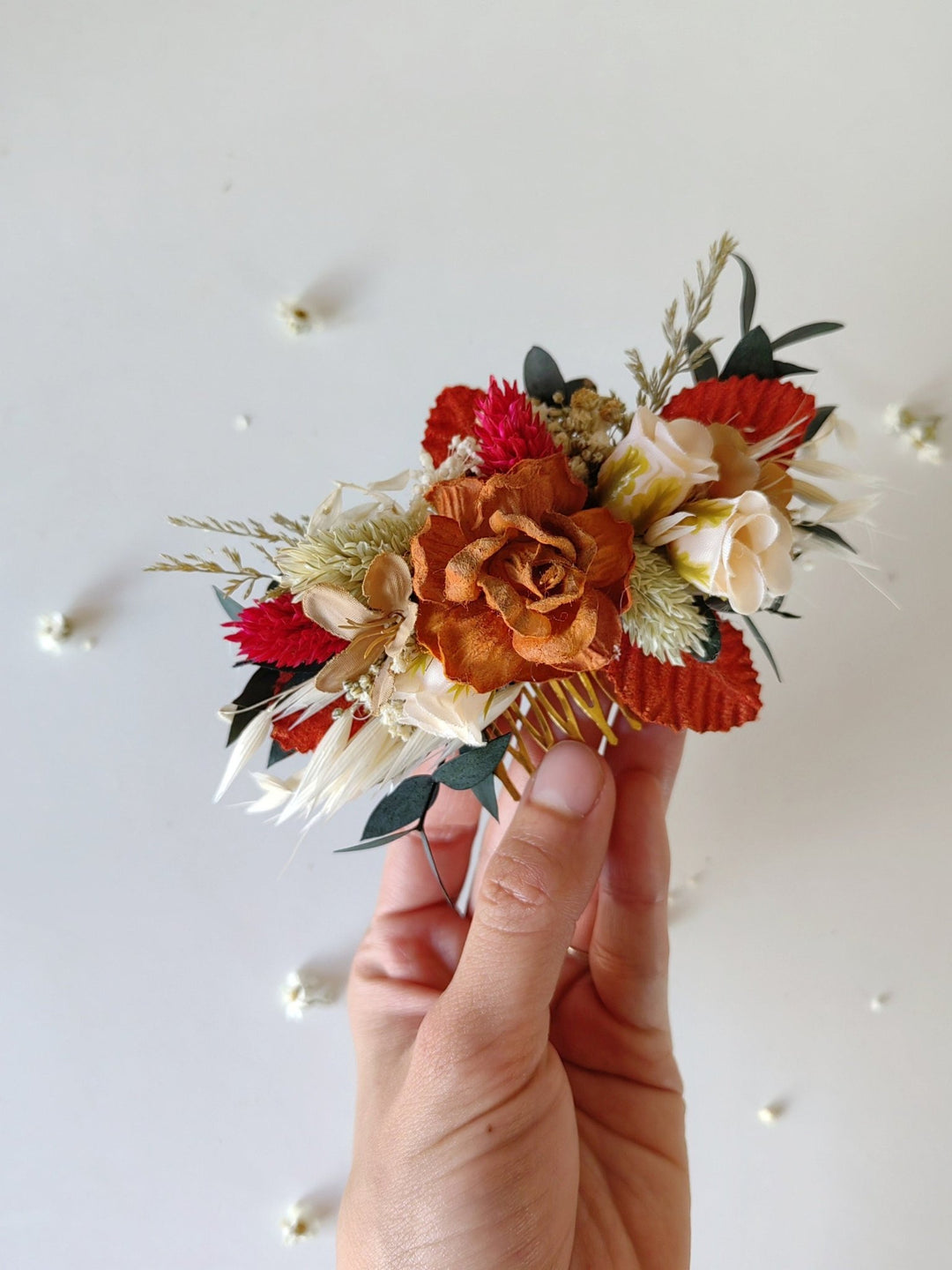 Terracotta Flower Bridal Hair Comb: Cinnamon Rose Boho Wedding – handmade floral hair accessory by magaela