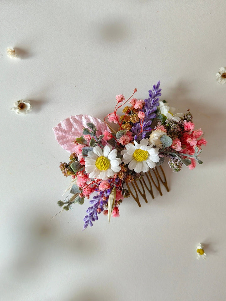 Rustic Wedding Flower Set: Wildflower Hair Comb, Bracelet, Belt – handmade floral hair accessory by magaela