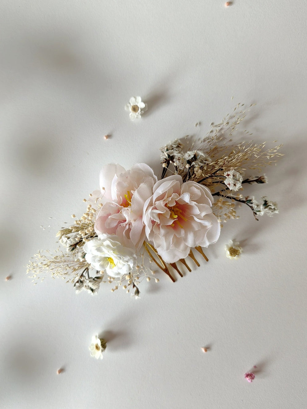 Pale Pink Flower Bridal Hair Comb: Romantic Wedding Hairstyle – handmade floral hair accessory by magaela