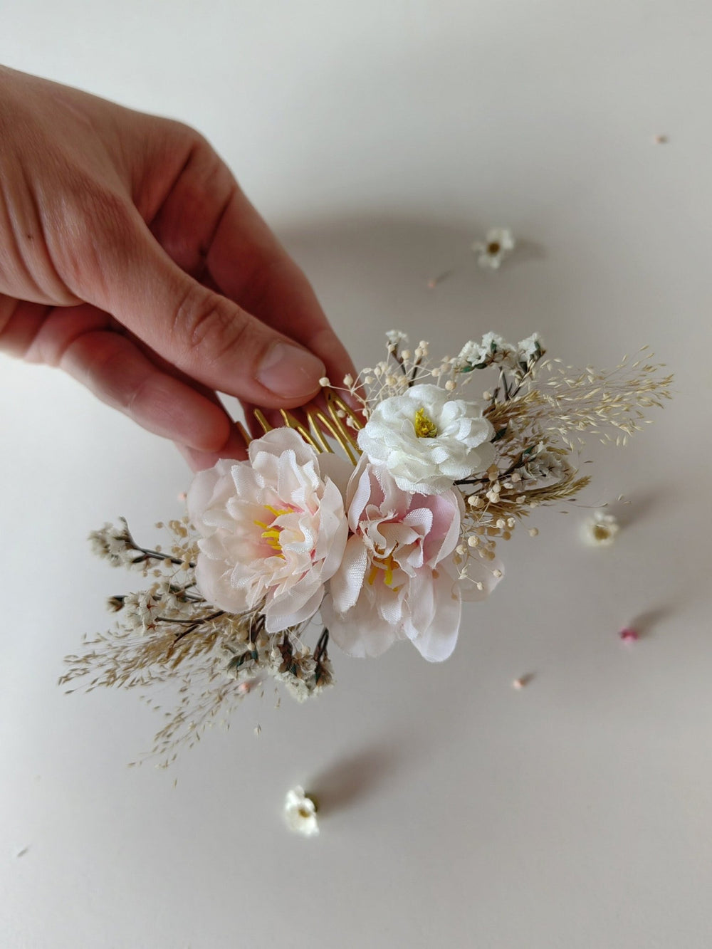 Pale Pink Flower Bridal Hair Comb: Romantic Wedding Hairstyle – handmade floral hair accessory by magaela