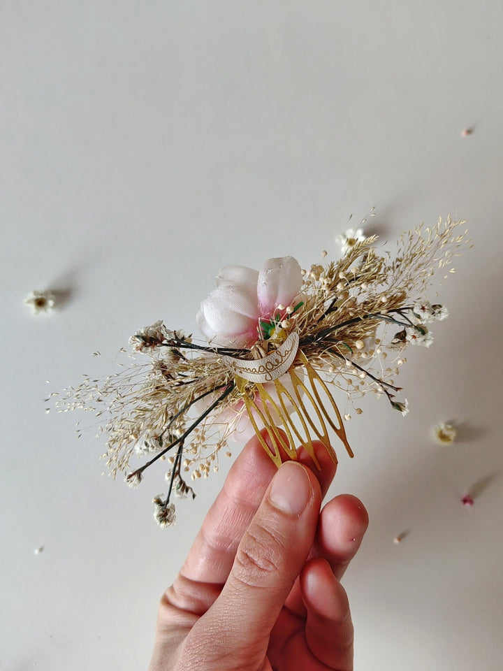 Pale Pink Flower Bridal Hair Comb: Romantic Wedding Hairstyle – handmade floral hair accessory by magaela