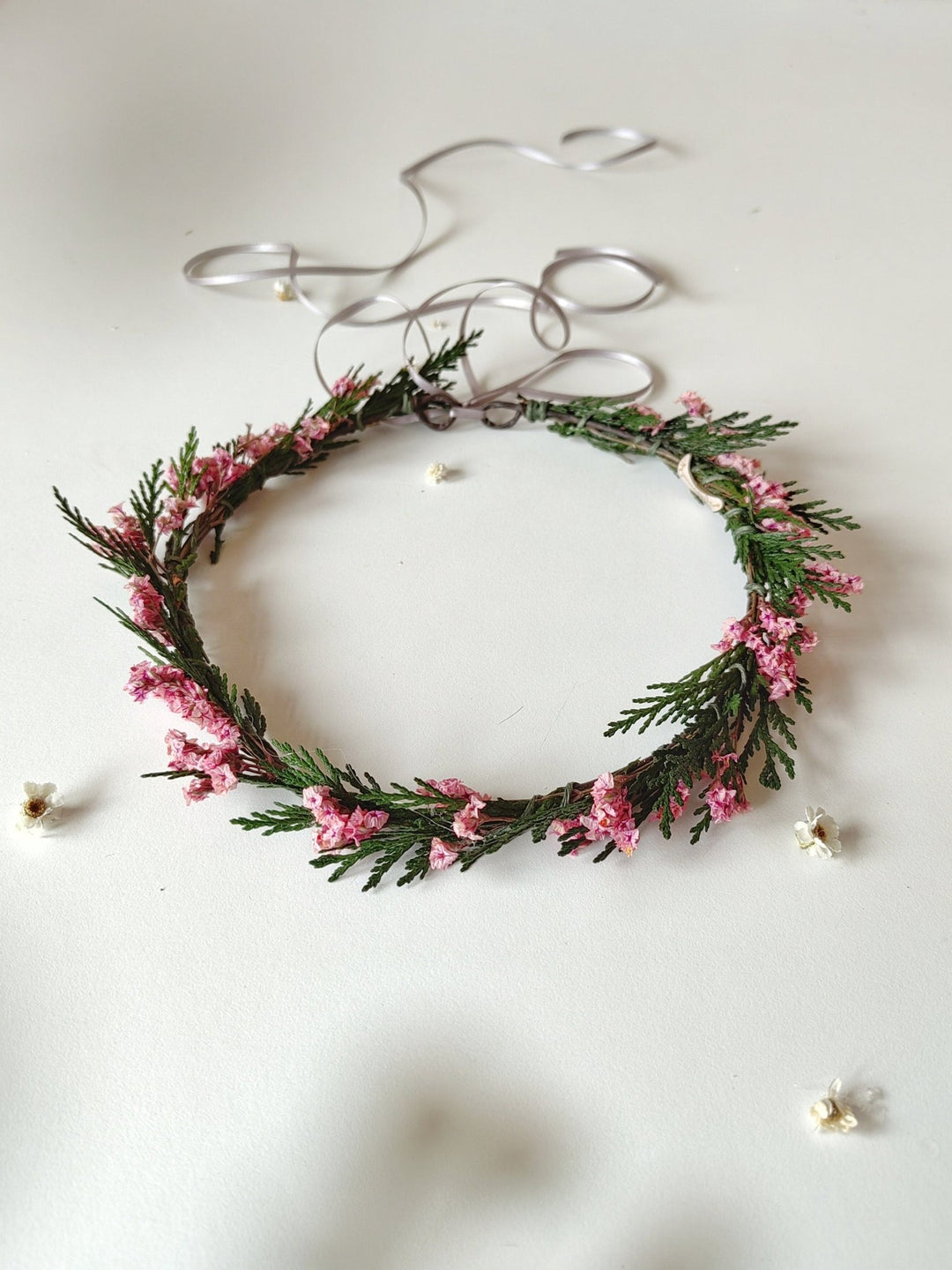 Pink Flower Bridal Hair Wreath: Woodland Wedding Crown – handmade floral hair accessory by magaela
