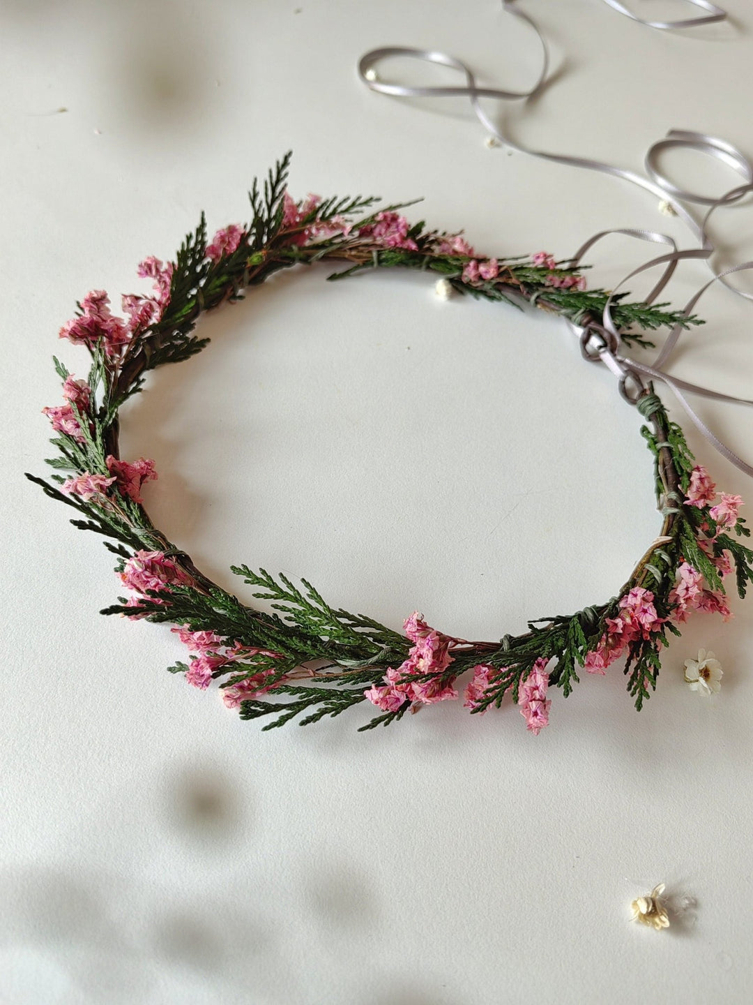 Pink Flower Bridal Hair Wreath: Woodland Wedding Crown – handmade floral hair accessory by magaela