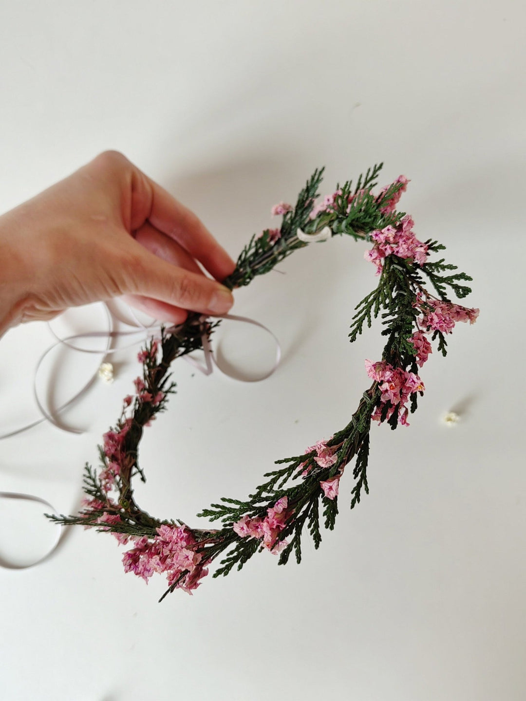 Pink Flower Bridal Hair Wreath: Woodland Wedding Crown – handmade floral hair accessory by magaela