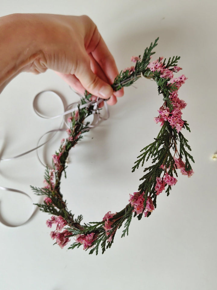 Pink Flower Bridal Hair Wreath: Woodland Wedding Crown – handmade floral hair accessory by magaela